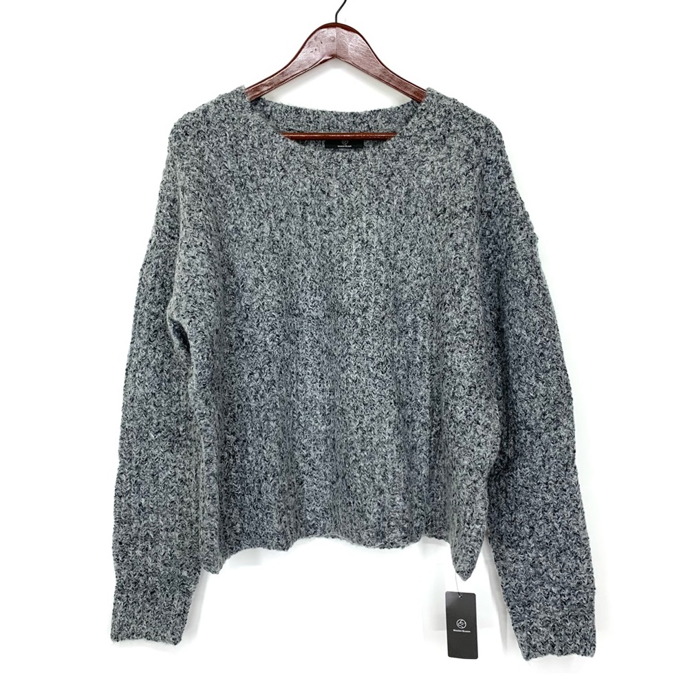 Woolen Bloom Static Gray Woven Fleck Thick Ribbed Crewneck Sweater New Nwt Sz L